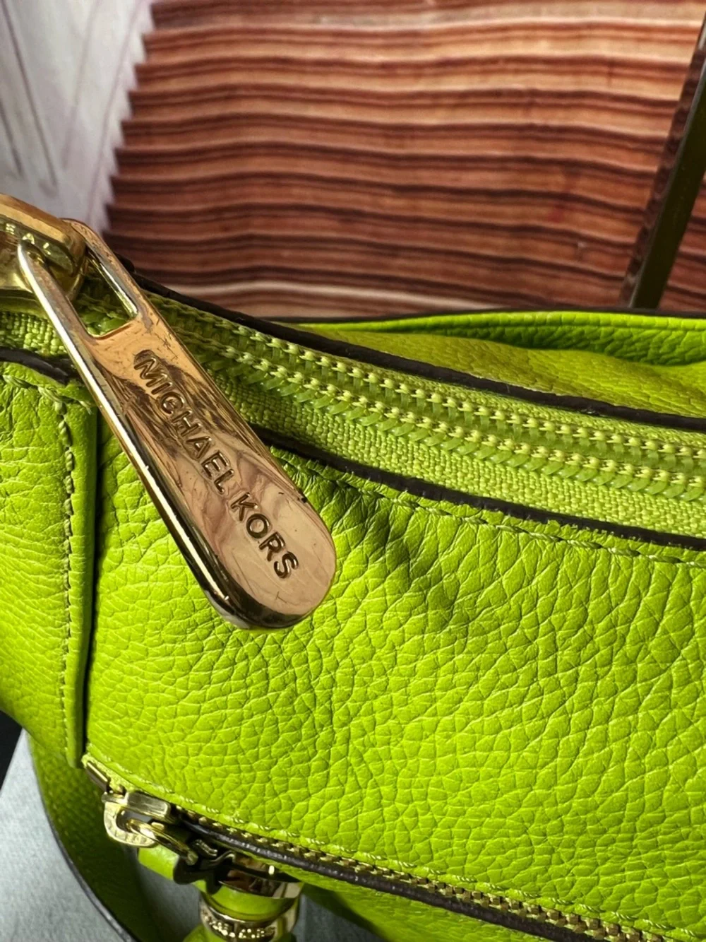 Michael Kors Neon Lime Leather Tassel Shoulder Bag